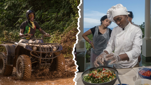 Man in ATV Chef Cooking and couple hug in Secret Blue Hole Yaaman
